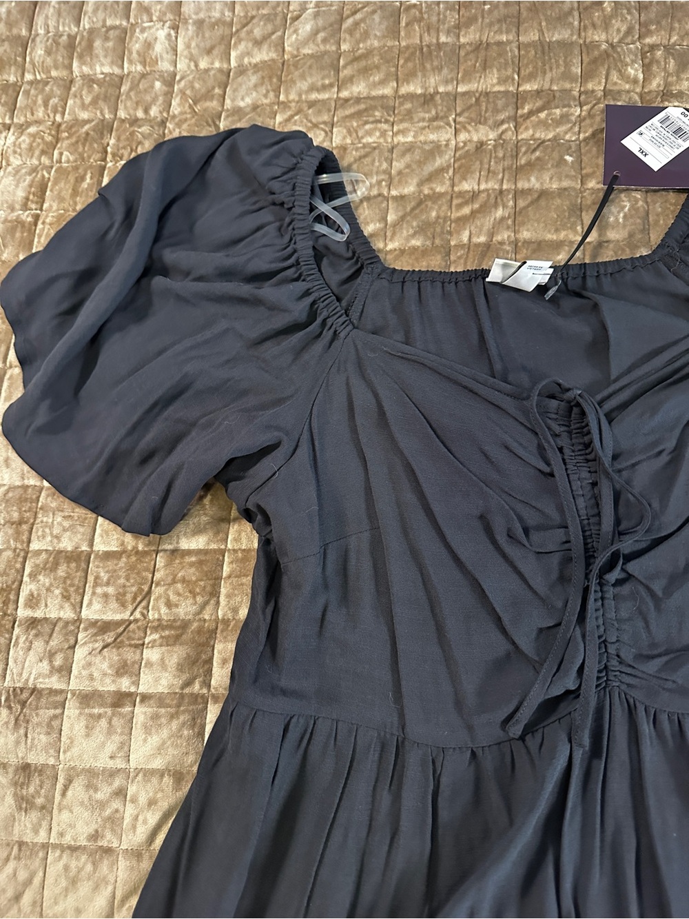Women's Black Flutter Sleeve Maxi Dress- Ava and Viv - Picture 2 of 11